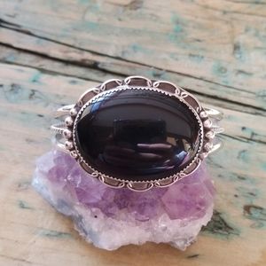 Onyx Large size Native American Sterling Silver Cuff Bracelet